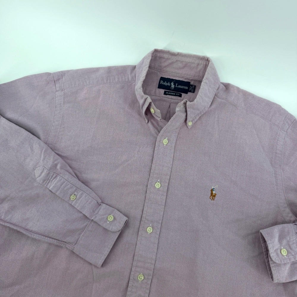 Ralph Lauren Mens 15.5-34 Classic Fit Oxford Purple Long Sleeve Button Down Pony